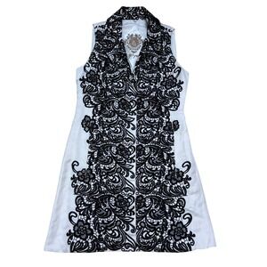 Biya Johnny Was Linen Embroidered Sleeveless Long Vest Jacket White Black Dress